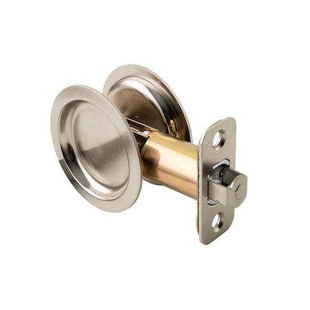 Pamex Passage Round Sliding Door Lock with 2-3/8in Backset Standard Satin Nickel Finish PF2P30